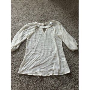 Kirra Womens Long Sleeve Sheer Top Size XS Key Hole Back Costal Pull Over Ivory